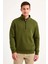 Erkek Dik Yaka Sweatshirt Dik Yaka Yarım Fermuarlı 3 Iplik Şardonlu Pamuk Kumaş - Haki 4