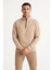 Erkek Dik Yaka Sweatshirt Dik Yaka Yarım Fermuarlı 3 Iplik Şardonlu Pamuk Kumaş - Bej 1