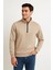 Erkek Dik Yaka Sweatshirt Dik Yaka Yarım Fermuarlı 3 Iplik Şardonlu Pamuk Kumaş - Bej 3