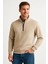 Erkek Dik Yaka Sweatshirt Dik Yaka Yarım Fermuarlı 3 Iplik Şardonlu Pamuk Kumaş - Bej 4