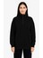 Kadın Üç Iplik Dık Yaka Yarım Fermuarlı Sweatshirt - Siyah 3