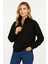 Kadın Üç Iplik Dık Yaka Yarım Fermuarlı Sweatshirt - Siyah 8