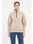 Kadın Üç Iplik Dık Yaka Yarım Fermuarlı Sweatshirt - Bej 4