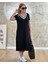 Eyesof Kadın Kısa Kollu V Yaka Kol ve Yaka Ribana Detay Midi Boy Viskon Elbise 7