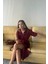 Eyesof Tencel Önden Düğmeli Kısa Kol Elbise - Bordo 3