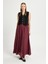 Kadın Bordo Vual Kumaş Kırışık Uzun Astarlı Etek 29062 1