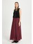 Kadın Bordo Vual Kumaş Kırışık Uzun Astarlı Etek 29062 4