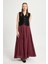 Kadın Bordo Vual Kumaş Kırışık Uzun Astarlı Etek 29062 5