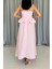 Eyesof Pembe Beli Büzgülü Inci Askılı Uzun Elbise 4