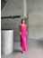 Eyesof Jakarlı Askılı Saten Elbise Asimetrik - Pembe 2