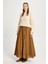 Kadın Camel Vual Kumaş Kırışık Uzun Astarlı Etek 29062 1