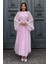 Plise Detaylı Kemerli Rahat Form Abiye Elbise 2183-PEMBE 5