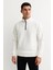 Erkek Dik Yaka Sweatshirt Dik Yaka Yarım Fermuarlı 3 Iplik Şardonlu Pamuk Kumaş - Beyaz 1