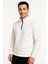 Erkek Dik Yaka Sweatshirt Dik Yaka Yarım Fermuarlı 3 Iplik Şardonlu Pamuk Kumaş - Beyaz 4