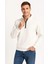 Erkek Dik Yaka Sweatshirt Dik Yaka Yarım Fermuarlı 3 Iplik Şardonlu Pamuk Kumaş - Beyaz 5