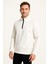 Erkek Dik Yaka Sweatshirt Dik Yaka Yarım Fermuarlı 3 Iplik Şardonlu Pamuk Kumaş - Beyaz 6