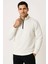 Erkek Dik Yaka Sweatshirt Dik Yaka Yarım Fermuarlı 3 Iplik Şardonlu Pamuk Kumaş - Beyaz 7
