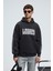 Armand Erkek Kapüşonlu Kanguru Cepli Önü Baskılı Oversize Antrasit Sweatshirt 1