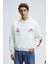 Abısmo Erkek Kapüşonlu Kanguru Cepli Kolları ve Sırtı Baskılı Relaxed Fit Beyaz Sweatshirt 1