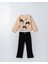 Kız Çocuk Pamuklu Bej Fiyonk Desenli Sweatshirt ve Siyah Pantolon Takım – Şık ve Rahat Kombin 2