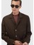 Kahverengi Düz Shirt Shoulder Slim Fit %100 Keten Ceket 3