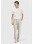 Kum Çizgili Dokuma Carrot Fit Casual %100 Keten Pantolon 3