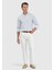 Mavi Çizgili Casual Fit Dokuma Casual %100 Keten Gömlek 2