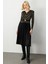 Eteği Piliseli V Yaka Elbise Siyah 04915 2