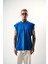 Erkek Basic Sıfır Kol Oversize T-Shirt Mavi 1