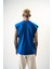 Erkek Basic Sıfır Kol Oversize T-Shirt Mavi 3