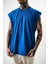 Erkek Basic Sıfır Kol Oversize T-Shirt Mavi 4