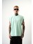 Erkek Basic Sıfır Kol Oversize T-Shirt Su Yeşili 1