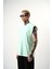 Erkek Basic Sıfır Kol Oversize T-Shirt Su Yeşili 2