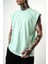 Erkek Basic Sıfır Kol Oversize T-Shirt Su Yeşili 4