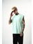 Erkek Basic Sıfır Kol Oversize T-Shirt Su Yeşili 5
