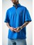 Erkek 3 Nakışlı Yarım Fermuarlı Oversize T-Shirt Mavi 5