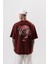 Erkek Alert Baskılı Yıkamalı Oversize T-Shirt Bordo 1