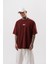 Erkek Alert Baskılı Yıkamalı Oversize T-Shirt Bordo 2