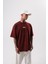 Erkek Alert Baskılı Yıkamalı Oversize T-Shirt Bordo 3