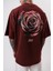 Erkek Alert Baskılı Yıkamalı Oversize T-Shirt Bordo 5
