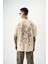 Erkek Flow Nakışlı Oversize T-Shirt Bej 1