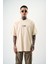 Erkek Flow Nakışlı Oversize T-Shirt Bej 2