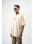 Erkek Flow Nakışlı Oversize T-Shirt Bej 3