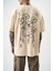 Erkek Flow Nakışlı Oversize T-Shirt Bej 4