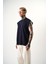Erkek Basic Sıfır Kol Oversize T-Shirt Indigo 2