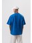 Erkek Focus Nakış Detaylı Oversize T-Shirt Saks 1
