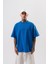 Erkek Focus Nakış Detaylı Oversize T-Shirt Saks 2