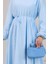 Beli Bağcıklı Pera Elbise-Mavi 5