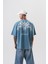Erkek Ephemeral Baskılı Yıkamalı Oversize T-Shirt Mavi 1