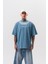 Erkek Ephemeral Baskılı Yıkamalı Oversize T-Shirt Mavi 2
